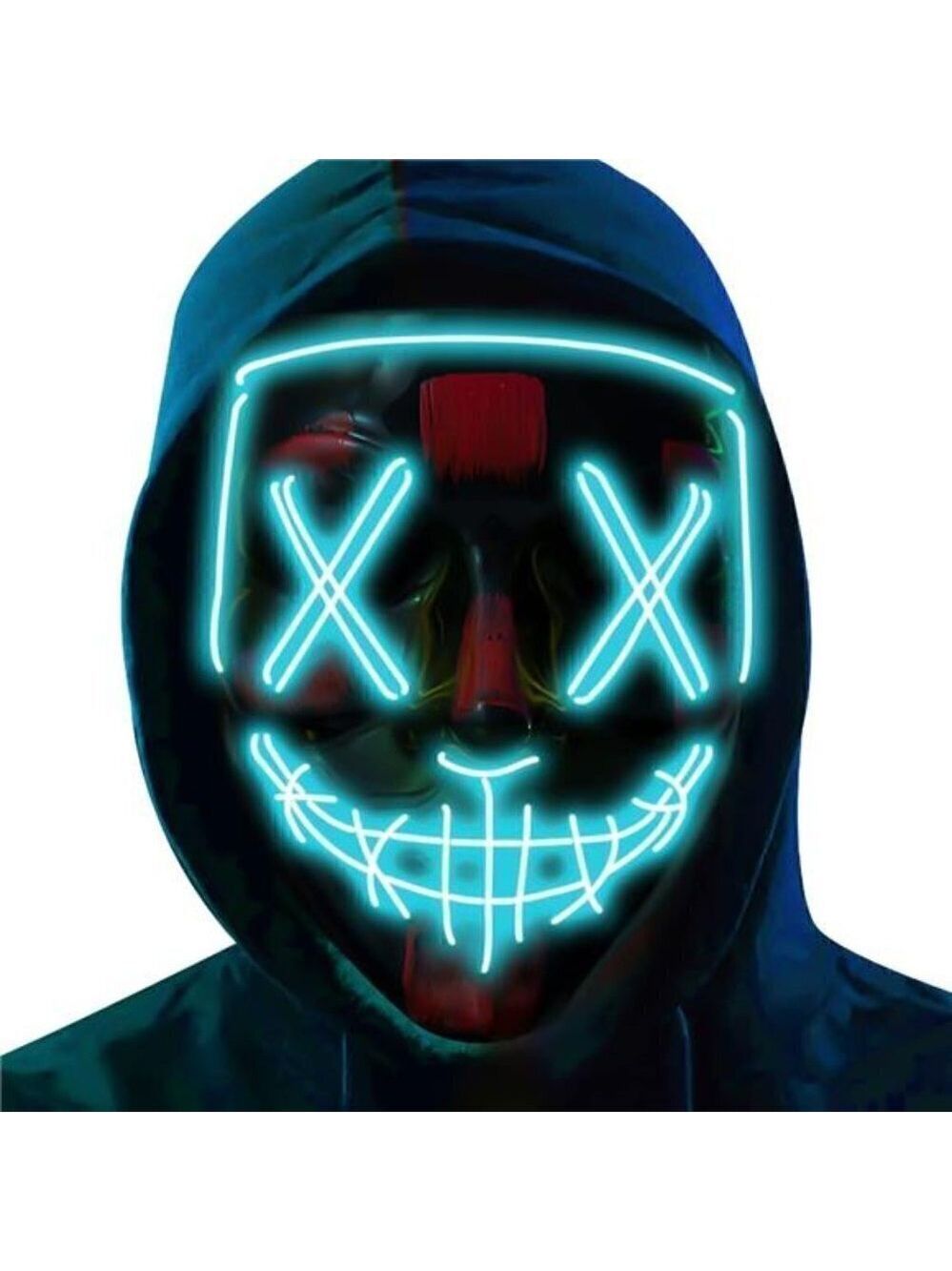 BLUE Halloween Mask LED Light UP Festival Cosplay Costume Masquerade Parties